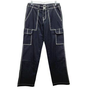 True Religion Cargo Pant Women Jet Black Size 27 Wide Leg Pockets New